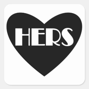 Simple black white heart hers sticker labels