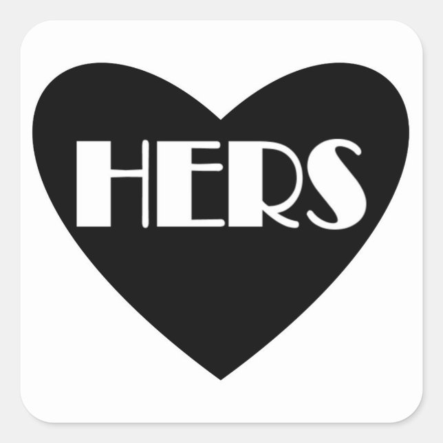 Simple black white heart hers sticker labels (Front)