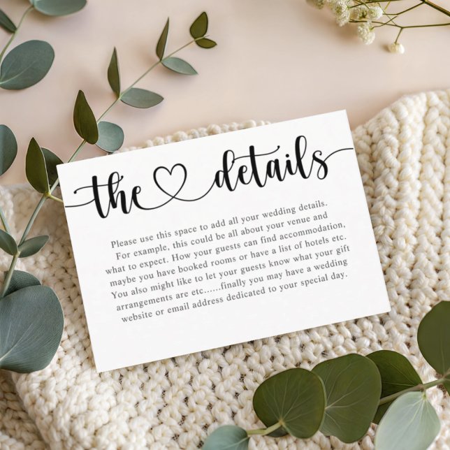 Simple Black & White Heart Wedding Details  Enclosure Card (Creator Uploaded)