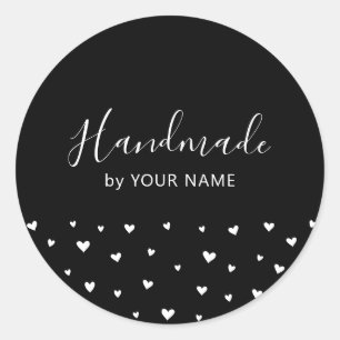 Simple Black & White Hearts Handmade package Classic Round Sticker