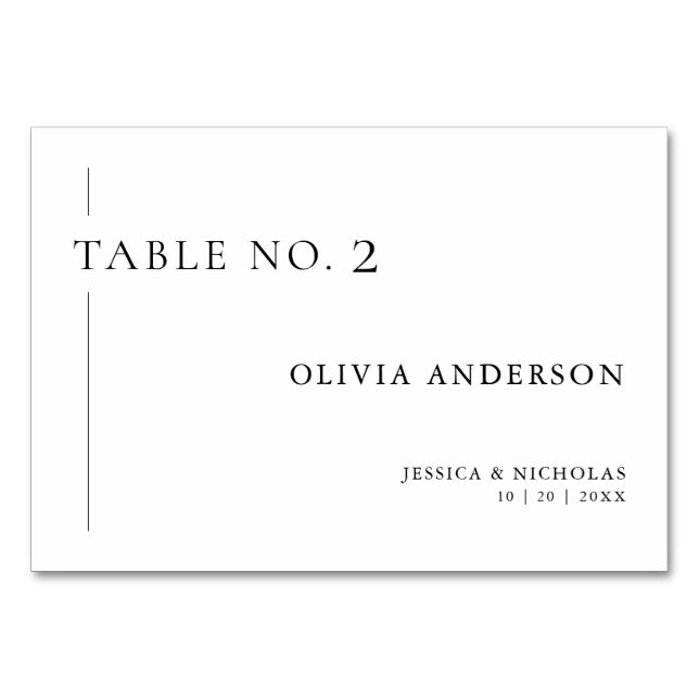 Simple Black & White Individual Guest Name Wedding Table Number (Front)