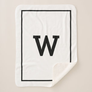 Simple Black White Initial Monogram Sherpa Blanket