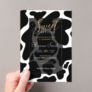 Simple Black & white Large cow spots Animal print Acrylic Invitations