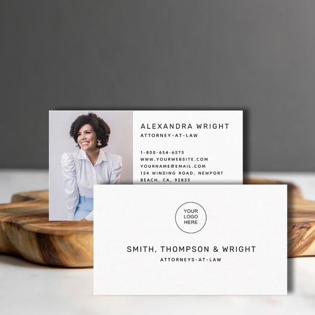Simple Black White Law Legal Lawyer Photo Business Business Card (law lawyer attorney paralegal professional logo business card social media template minimalist white)