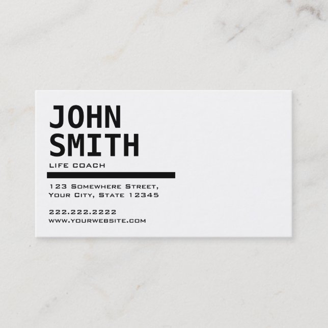 Simple Black & White Life Coach Business Card (Front)