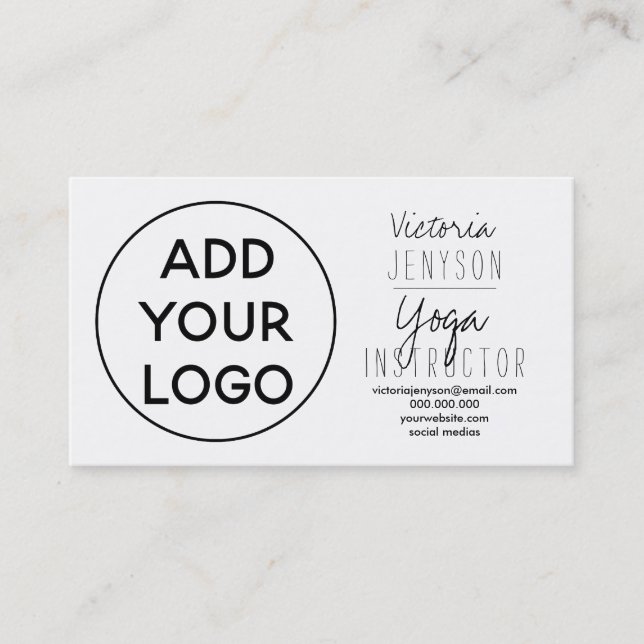 Simple black white logo yoga instructor business card (Front)