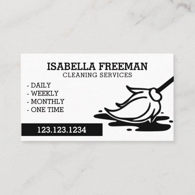 Simple Black & White Maid House Cleaning Service Business Card (Front)