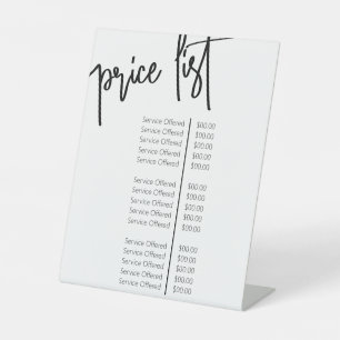 Simple Black White Makeup Artist Salon Price List Pedestal Sign