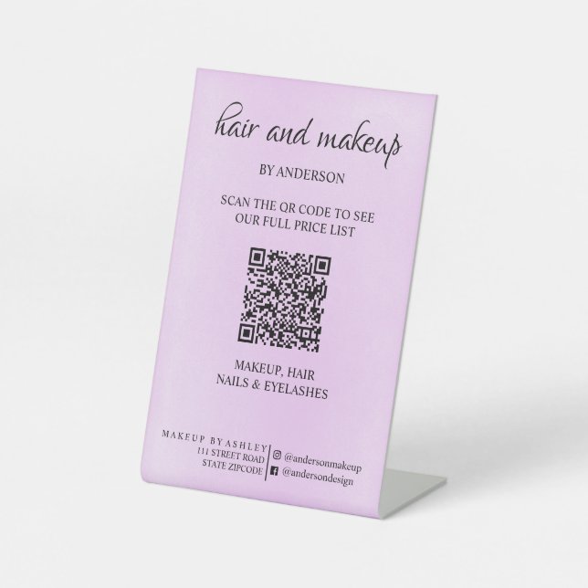 Simple black & white makeup digital QR price  Pedestal Sign (Front)