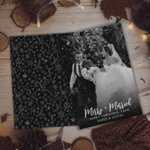 Simple Black & White Merry And Married Photo Holiday Card