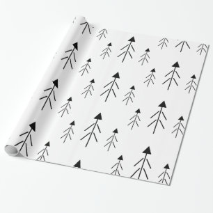Simple Black White Merry Christmas Trees Gift Wrap