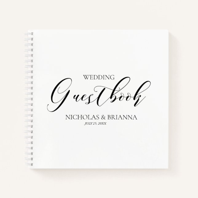Simple Black White Minimal Wedding Guestbook Notebook (Front)