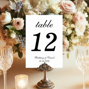 Simple Black White Minimalist Calligraphy Wedding Table Number