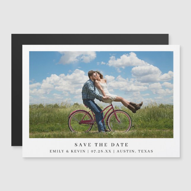Simple Black White Minimalist Photo Save the Date Magnetic Invitation (Front/Back)