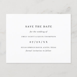 Simple Black White Minimalist Save the Date Announcement Postcard