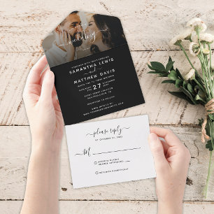 Simple Black & White Minimalist Wedding All In One Invitation