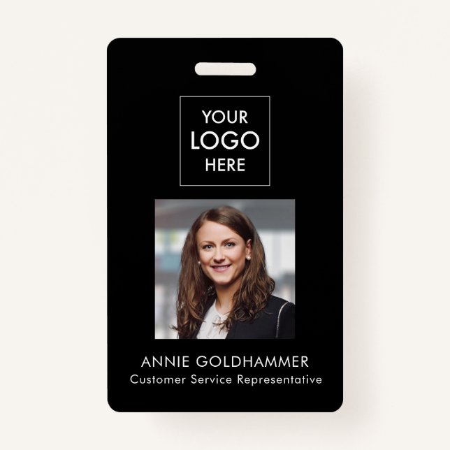 Simple Black & White Minimalist with Photo ID Badge (Front)