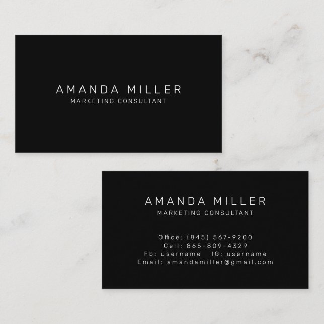 Simple Black White Modern  Business Card (Front/Back)