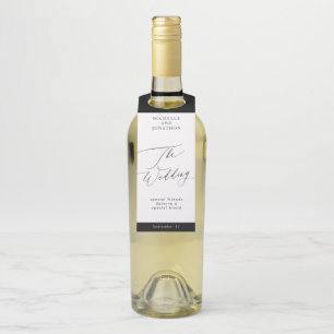 Simple Black & White Modern Calligraphy Wedding Bottle Tag