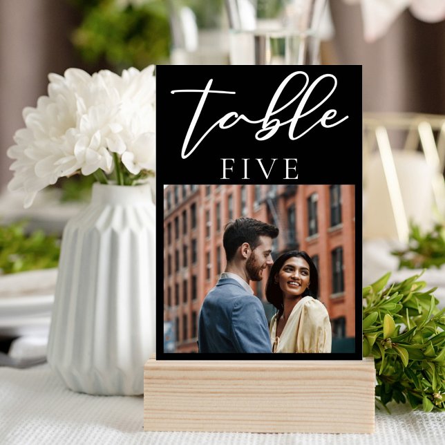 Simple Black White Modern Couple Photo Wedding Table Number (Creator Uploaded)