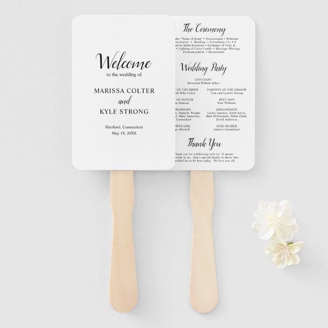 Simple Black White Modern Elegant Wedding Hand Fan (Front and Back)