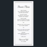 Simple Black White Modern Elegant Wedding Menu<br><div class="desc">Modern Wedding Menu in minimalist black and white with the header and your names in an elegant script along with your menu surrounded by a thin border. The backside has your monogram at the bottom. The fonts and border may be changed to any colour you wish by clicking the "customise"...</div>