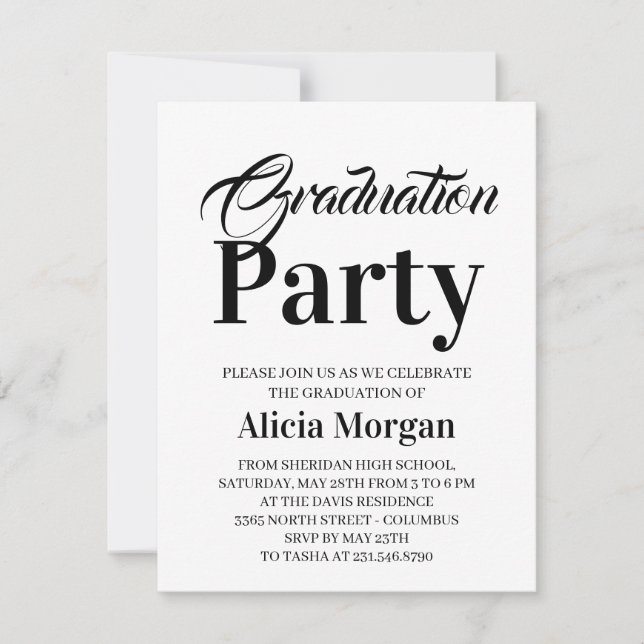 Simple Black White Modern Grad Party Card (Front)