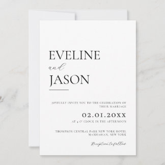 Simple Black & White Modern Minimalist Wedding Invitation