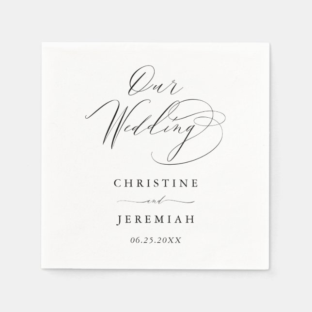 Simple Black White Modern Script Wedding Napkin (Front)