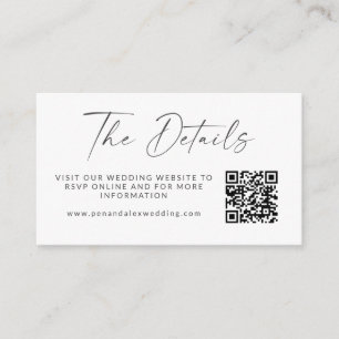 Simple Black White Modern Script Wedding QR Code Enclosure Card