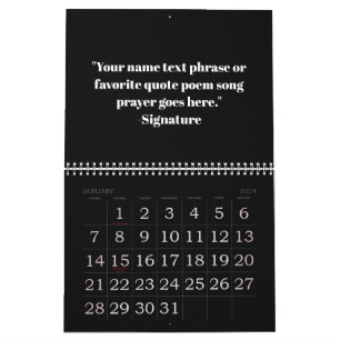 Simple black white modern typography custom quote calendar
