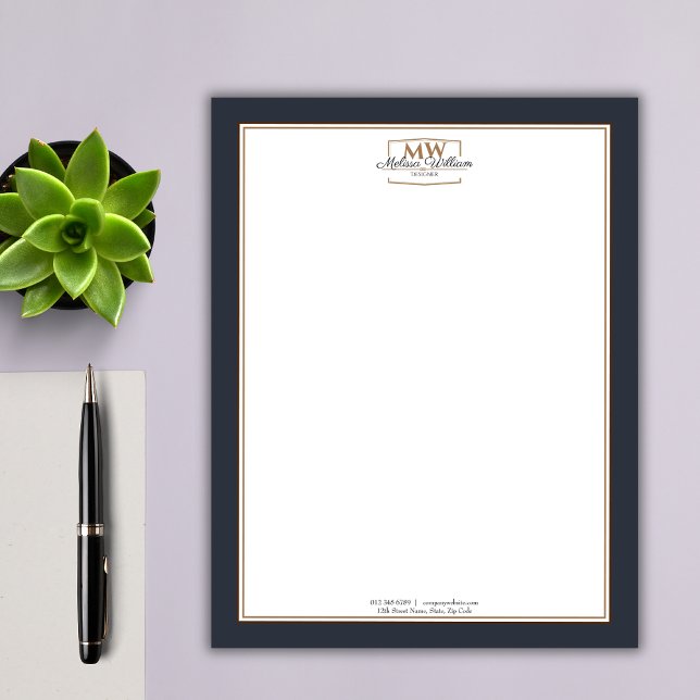 Simple Black White Monogram Business Custom Letterhead (Creator Uploaded)