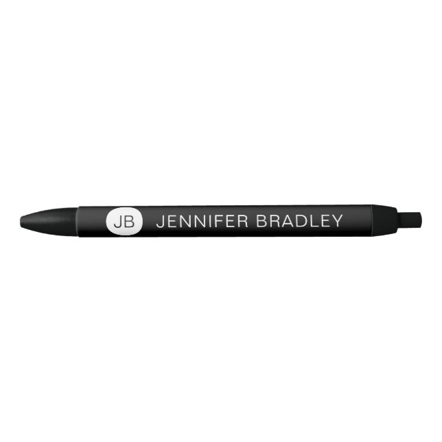 Simple Black White Monogram Custom Name Ink Pen (Front)