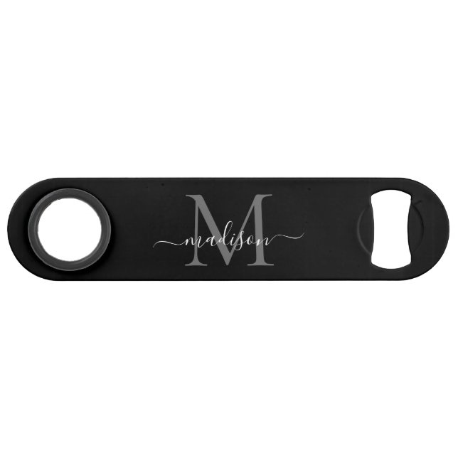 Simple Black White Monogram Girly Elegant Script (Front (Horizontal))