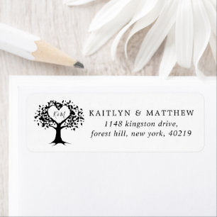 Simple Black & White Monogram Heart Tree Wedding