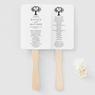 Simple Black & White Monogram Heart Tree Wedding Hand Fan