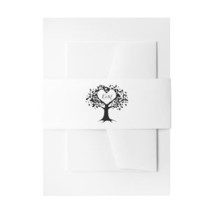 Simple Black & White Monogram Heart Tree Wedding Invitation Belly Band