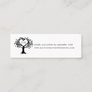 Simple Black & White Monogram Heart Tree Wedding Mini Business Card