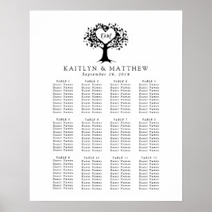 Simple Black & White Monogram Heart Tree Wedding Poster
