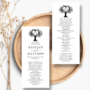 Simple Black & White Monogram Heart Tree Wedding Programme