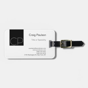 Simple Black White Monogram Initials Luggage Tag