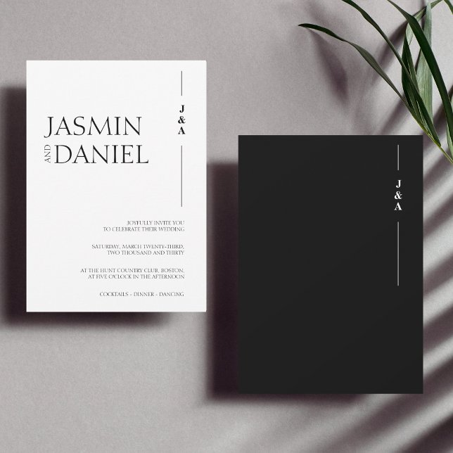 Simple Black White Monogram Initials Wedding Invitation (Creator Uploaded)