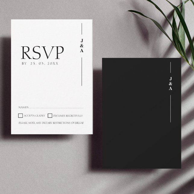 Simple Black White Monogram Initials Wedding RSVP Card (Creator Uploaded)