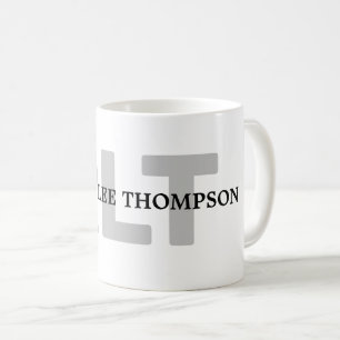simple black white monogram (name+initials) clear coffee mug