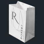 Simple Black White Monogram Personalised Groomsmen Medium Gift Bag<br><div class="desc">This black and white personalised groomsmen gift bag features personalised groomsman's name,  and calligraphy monogram. Change background and fonts colours easily if you like.</div>