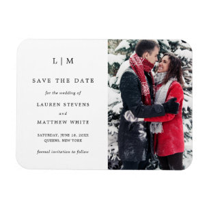 Simple Black White Monogram Photo Save the Date Magnet
