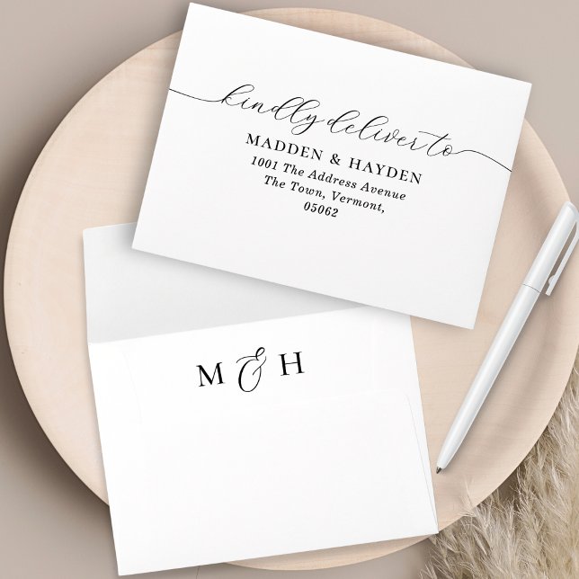 Simple Black White Monogram Return Address Envelope (Creator Uploaded)