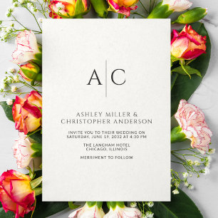 Simple Black & White Monogram Wedding Invitation
