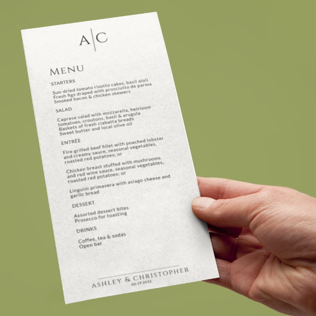 Simple Black & White Monogram Wedding Reception Menu (Creator Uploaded)