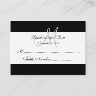 Simple Black White Monogram Wedding Seating Card